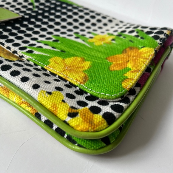 Versace Jeans Couture Canvas Floral Dotted Tropical Leaves Clutch Purse - Picture 11 of 11